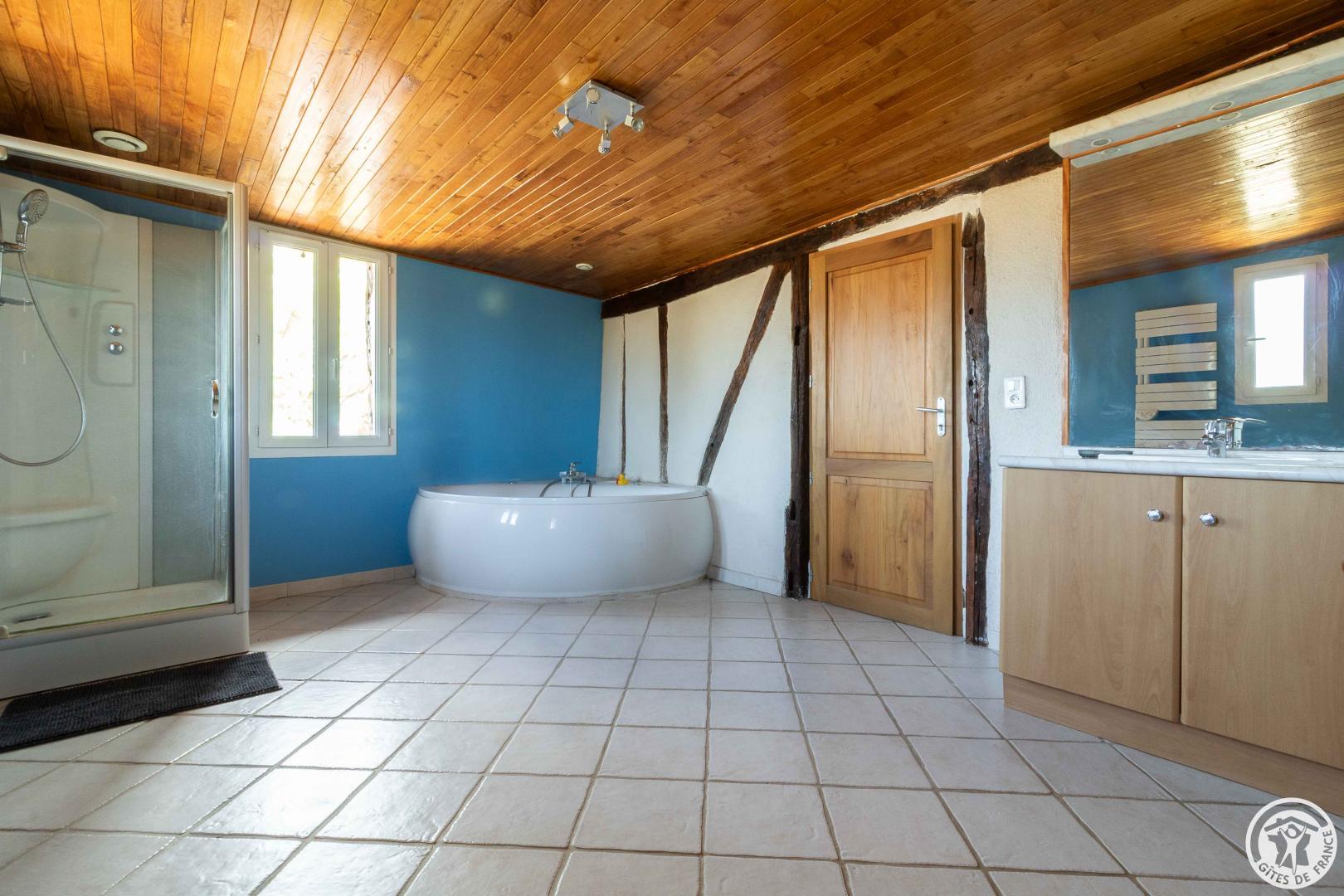 chambre-d-hotes-ferme-vidalet-fontenilles-chambre-angora-salle-de-bain-avec-baignoire-et-douche photo 23